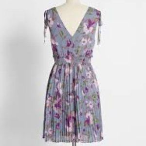 Shoulder To Tie On Mini Dress in Blue Floral